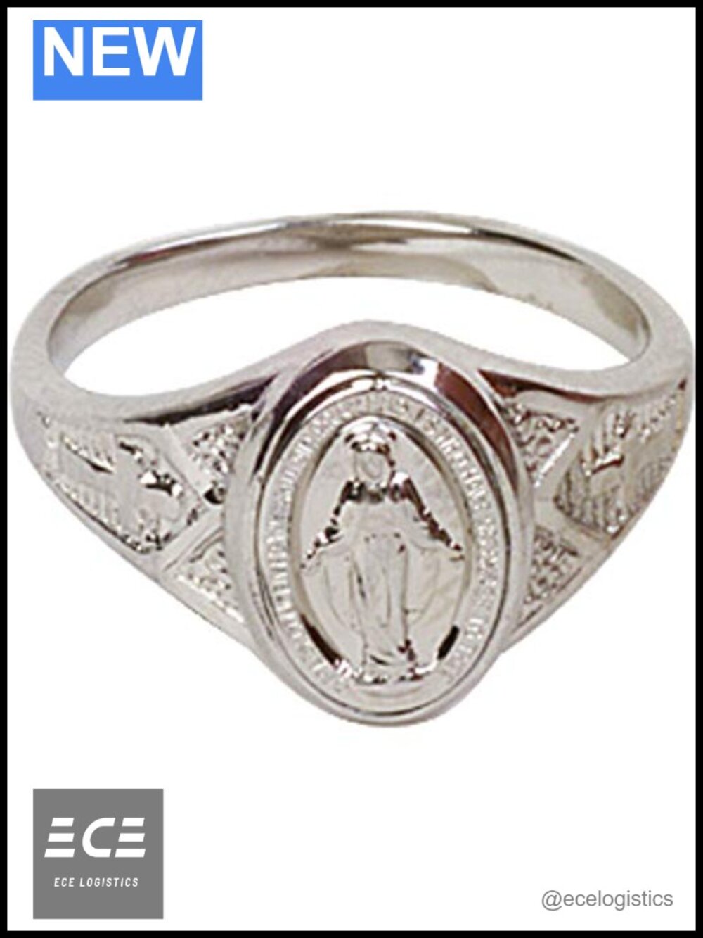 Sterling Silver Miraculous Medal Ring Size 5 Catholic Devotional Prayer Ring